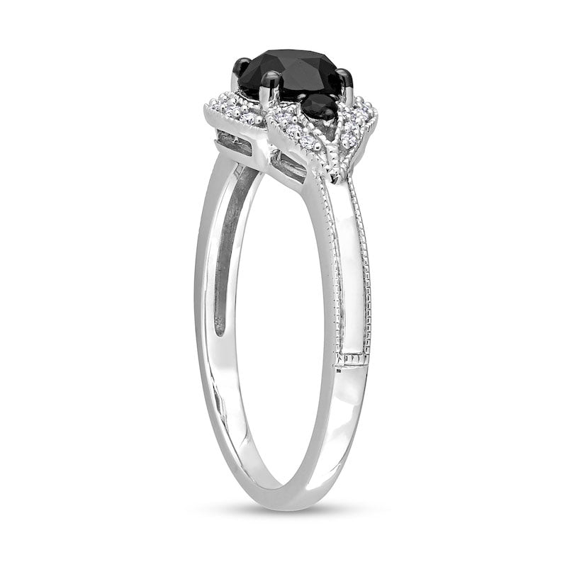 1.13 CT. T.W. Black Enhanced and White Natural Diamond Frame Three Stone Engagement Ring in Solid 14K White Gold