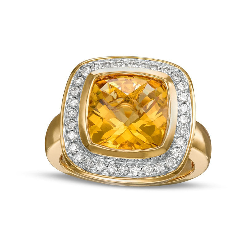 10.0mm Cushion-Cut Citrine and 0.38 CT. T.W. Natural Diamond Frame Ring in Solid 14K Gold