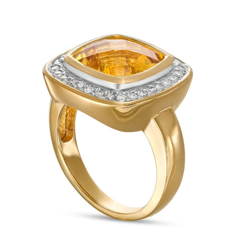 10.0mm Cushion-Cut Citrine and 0.38 CT. T.W. Natural Diamond Frame Ring in Solid 14K Gold