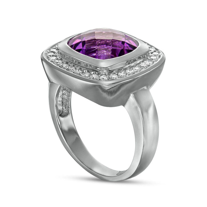 10.0mm Cushion-Cut Amethyst and 0.38 CT. T.W. Natural Diamond Frame Ring in Solid 14K White Gold