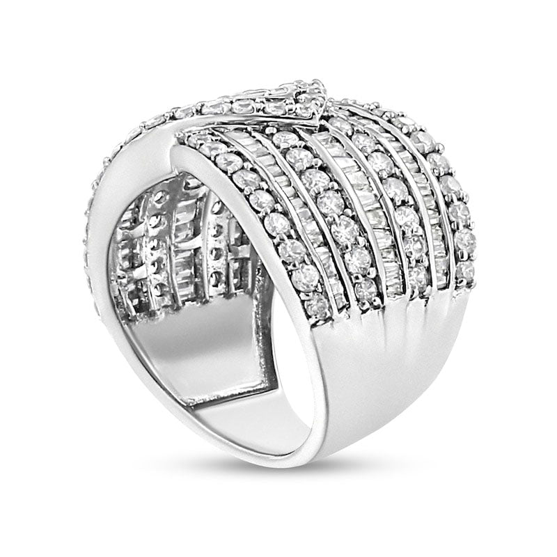 2.38 CT. T.W. Baguette and Round Natural Diamond Multi-Row Overlay Ring in Sterling Silver