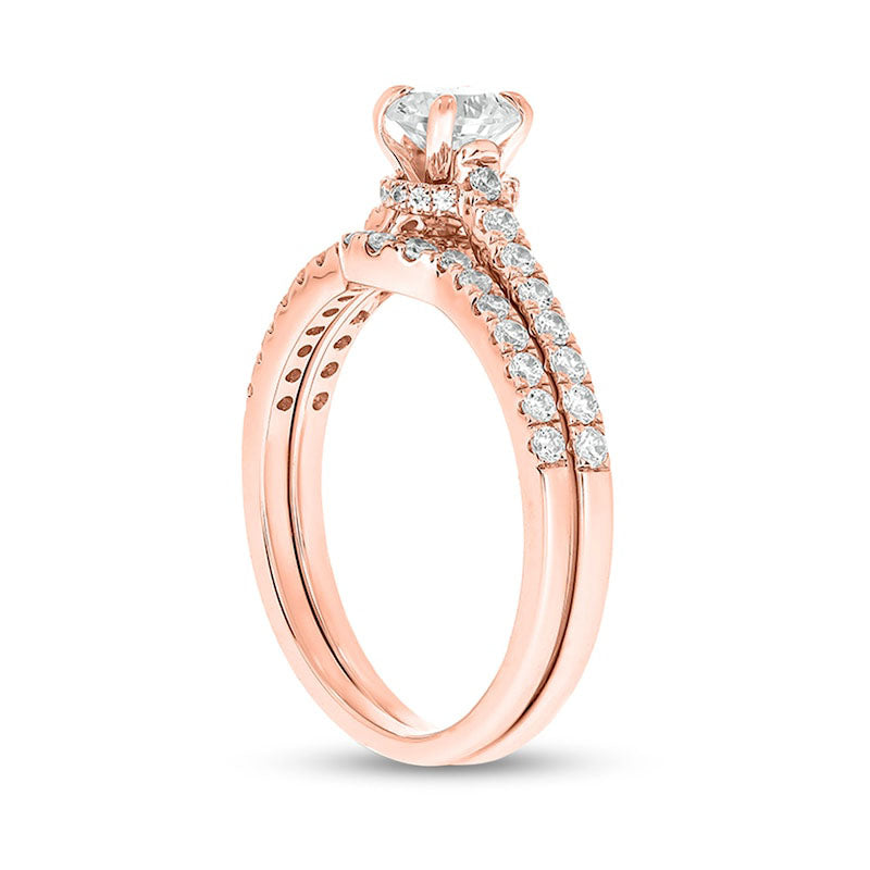 1.0 CT. T.W. Natural Diamond Bridal Engagement Ring Set in Solid 14K Rose Gold (I/I2)