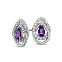 Pear-Shaped Amethyst and White Lab-Created Sapphire Double Interlocking Teardrop Stud Earrings in Sterling Silver