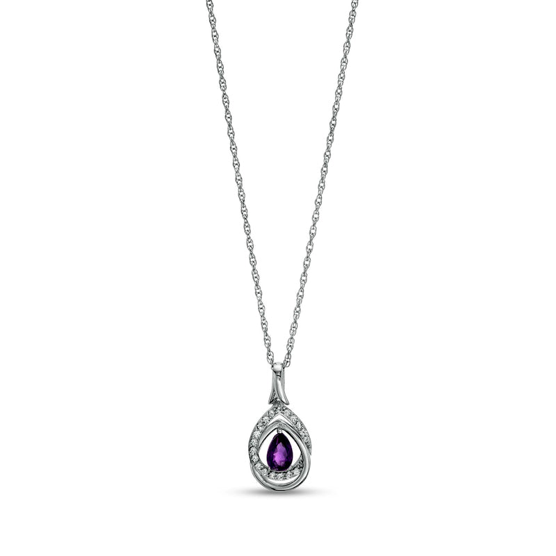 Pear-Shaped Amethyst and White Lab-Created Sapphire Double Interlocking Teardrop Pendant in Sterling Silver