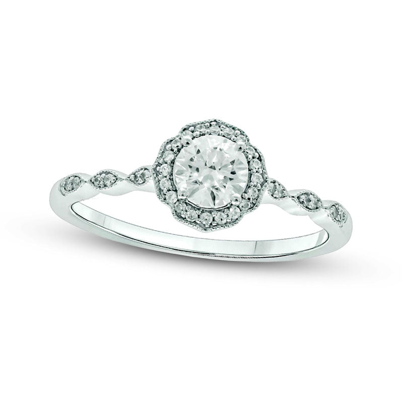 0.50 CT. T.W. Natural Diamond Frame Antique Vintage-Style Engagement Ring in Solid 10K White Gold (I/I2)