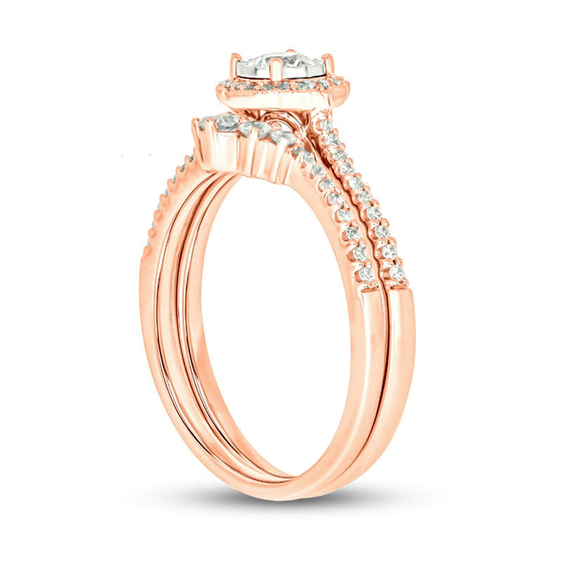 0.50 CT. T.W. Natural Diamond Frame Antique Vintage-Style Flower Bridal Engagement Ring Set in Solid 10K Rose Gold (I/I2)