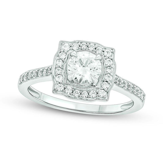 0.75 CT. T.W. Natural Diamond Cushion-Shaped Frame Antique Vintage-Style Engagement Ring in Solid 14K White Gold (I/I2)