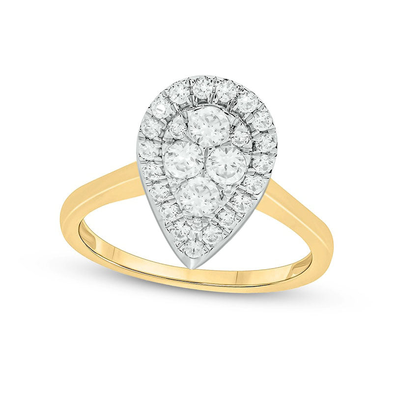 0.75 CT. T.W. Composite Pear-Shaped Natural Diamond Frame Engagement Ring in Solid 10K Yellow Gold