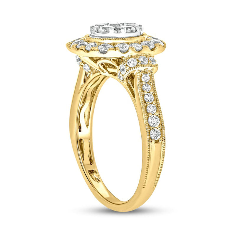 1.25 CT. T.W. Composite Cushion-Shaped Natural Diamond Frame Antique Vintage-Style Engagement Ring in Solid 10K Yellow Gold