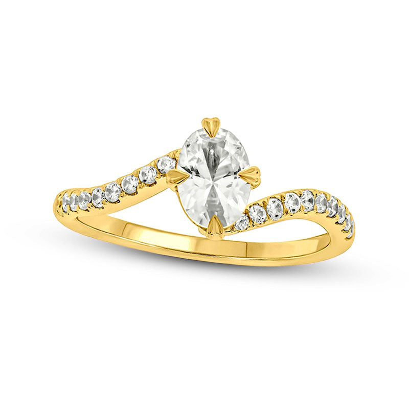 1.0 CT. T.W. Oval Natural Diamond Bypass Engagement Ring in Solid 14K Gold (I/I2)