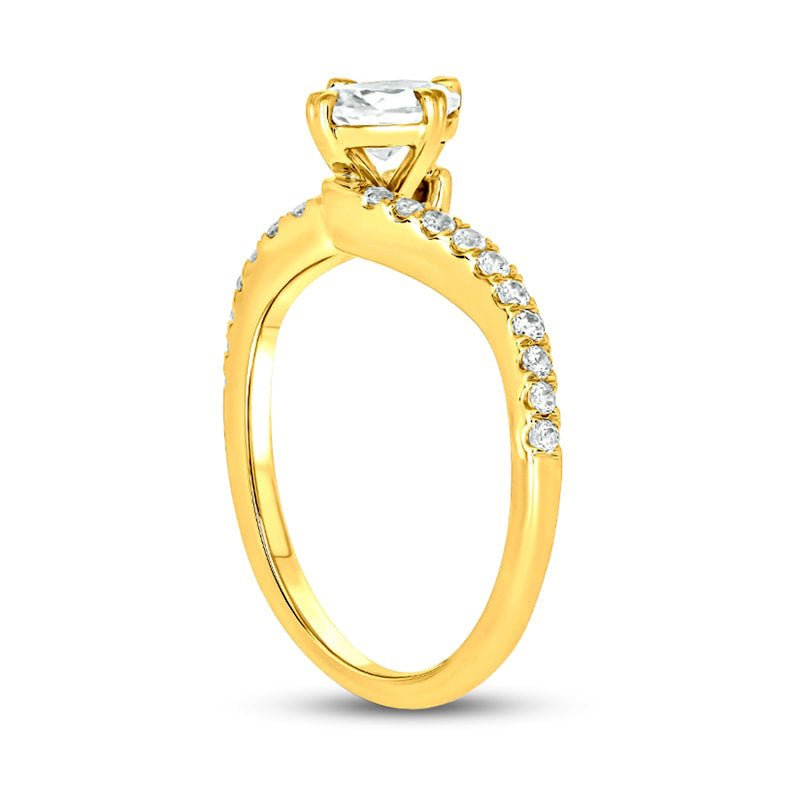 1.0 CT. T.W. Oval Natural Diamond Bypass Engagement Ring in Solid 14K Gold (I/I2)