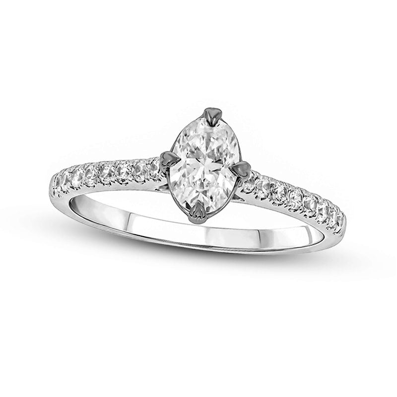 1.0 CT. T.W. Oval Natural Diamond Engagement Ring in Solid 14K White Gold (I/I2)