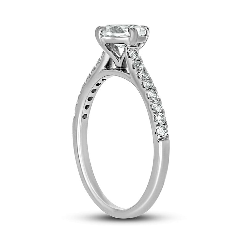 1.0 CT. T.W. Oval Natural Diamond Engagement Ring in Solid 14K White Gold (I/I2)