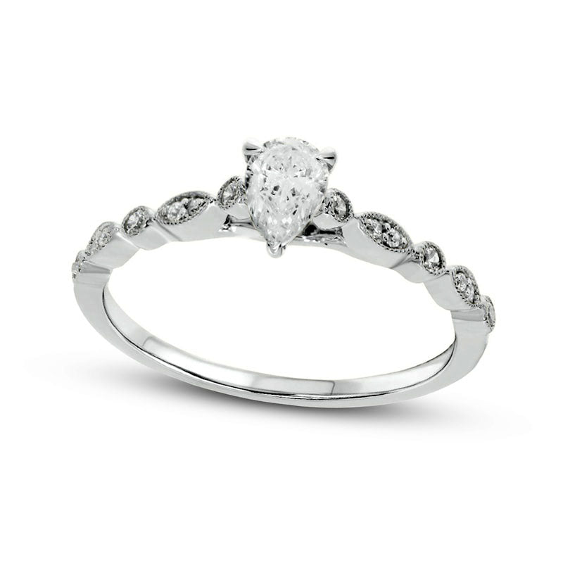 0.50 CT. T.W. Pear-Shaped Natural Diamond Antique Vintage-Style Scallop Shank Engagement Ring in Solid 10K White Gold (I/I2)