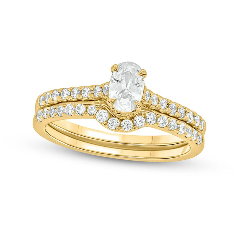 1.0 CT. T.W. Oval Natural Diamond Bridal Engagement Ring Set in Solid 14K Gold (I/I2)