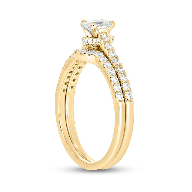 1.0 CT. T.W. Oval Natural Diamond Bridal Engagement Ring Set in Solid 14K Gold (I/I2)