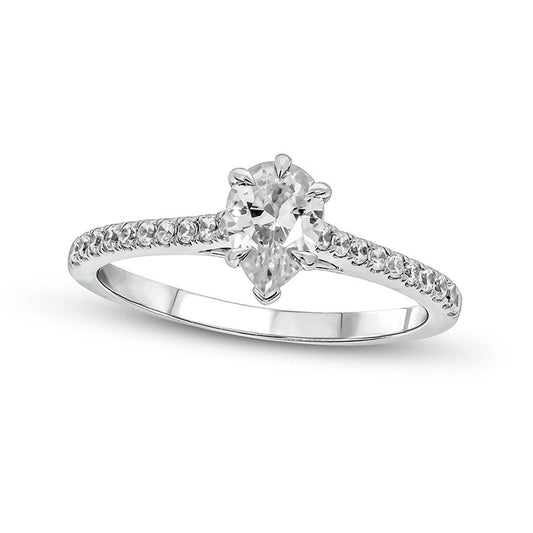 0.75 CT. T.W. Pear-Shaped Natural Diamond Engagement Ring in Solid 14K White Gold (I/I2)