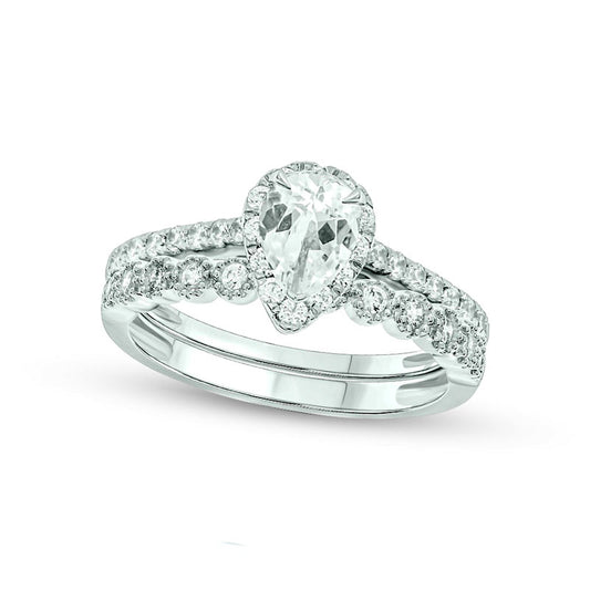 1.0 CT. T.W. Pear-Shaped Natural Diamond Frame Bridal Engagement Ring Set in Solid 14K White Gold (I/I2)