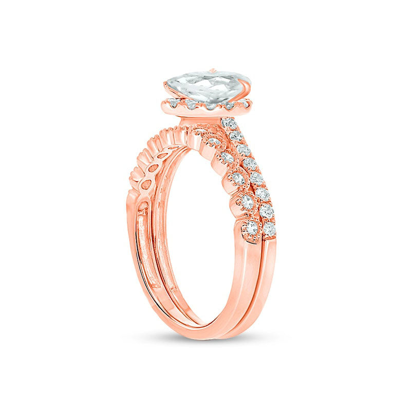 1.0 CT. T.W. Pear-Shaped Natural Diamond Frame Bridal Engagement Ring Set in Solid 14K Rose Gold (I/I2)