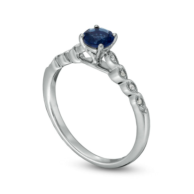 5.0mm Blue Lab-Created Sapphire and Diamond Accent Cascade Shank Engagement Ring in Sterling Silver