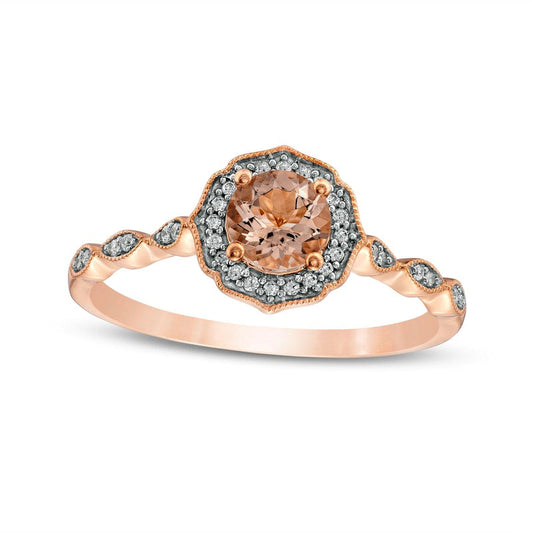 5.0mm Morganite and 0.10 CT. T.W. Natural Diamond Scallop Frame Art Deco Antique Vintage-Style Flower Engagement Ring in Solid 10K Rose Gold