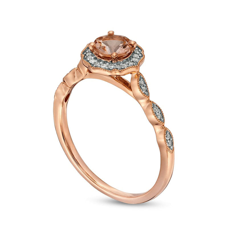 5.0mm Morganite and 0.10 CT. T.W. Natural Diamond Scallop Frame Art Deco Antique Vintage-Style Flower Engagement Ring in Solid 10K Rose Gold