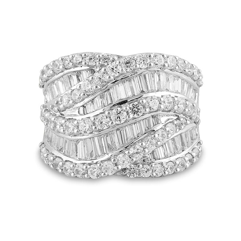 3.0 CT. T.W. Composite Natural Diamond Multi-Row Crossover Ring in Solid 10K White Gold