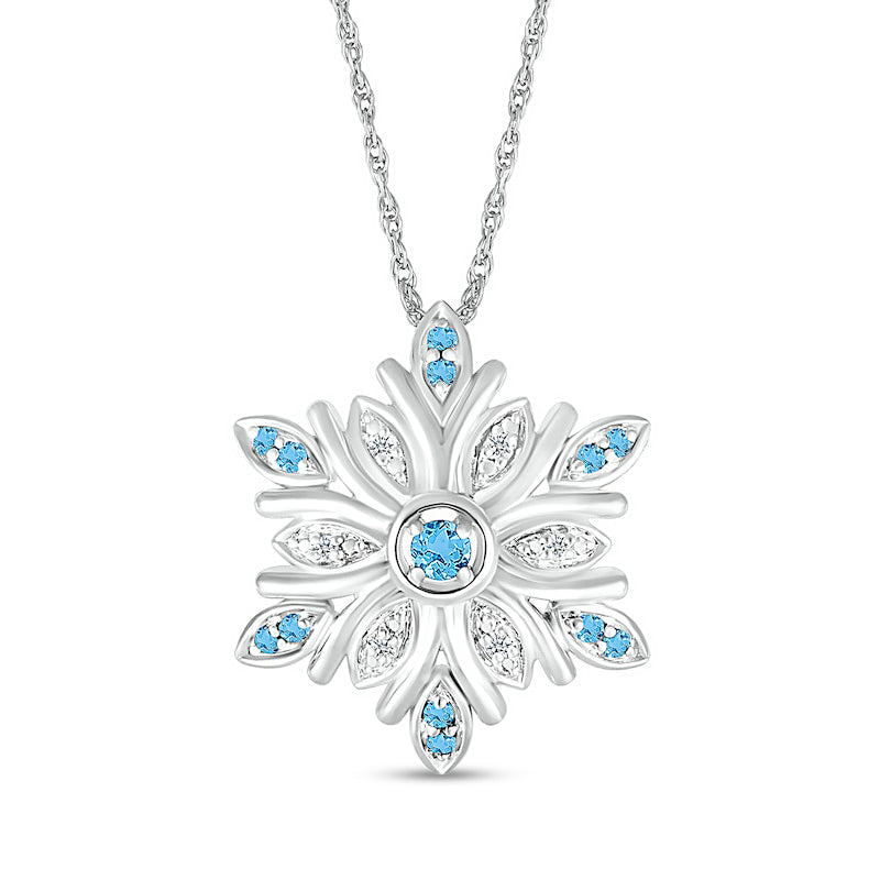 Swiss Blue Topaz and Natural Diamond Accent Snowflake Pendant in Sterling Silver