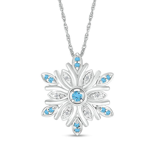 Swiss Blue Topaz and Natural Diamond Accent Snowflake Pendant in Sterling Silver