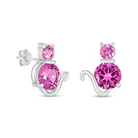 Pink Lab-Created Sapphire Cat Stud Earrings in Sterling Silver