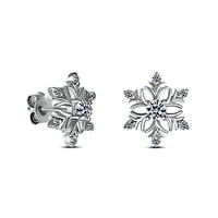 3.5mm White Lab-Created Sapphire Snowflake Stud Earrings in Sterling Silver