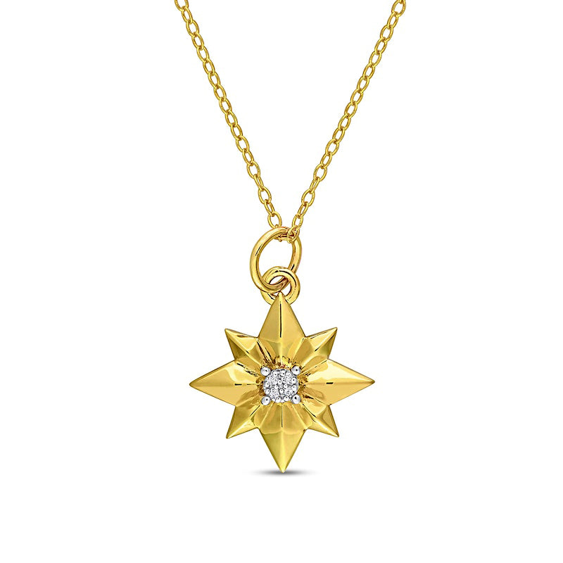 Natural Diamond Accent North Star Pendant in Sterling Silver with Yellow Rhodium