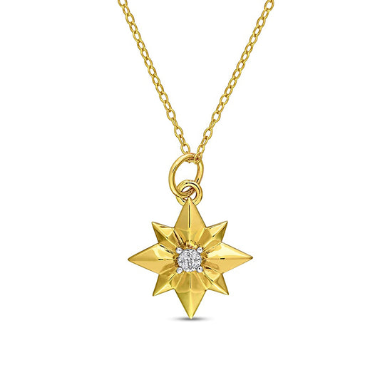 Natural Diamond Accent North Star Pendant in Sterling Silver with Yellow Rhodium