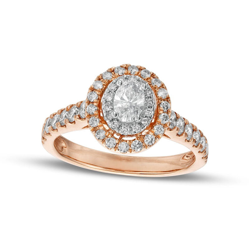 1.0 CT. T.W. Oval Natural Diamond Double Frame Engagement Ring in Solid 14K Rose Gold (I/I1)