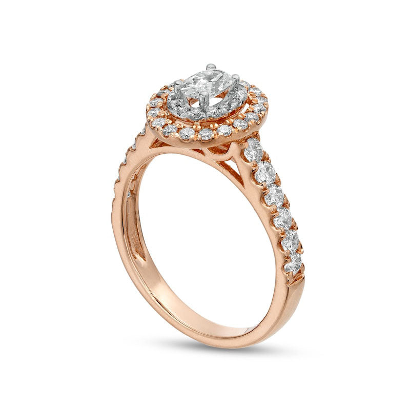 1.0 CT. T.W. Oval Natural Diamond Double Frame Engagement Ring in Solid 14K Rose Gold (I/I1)