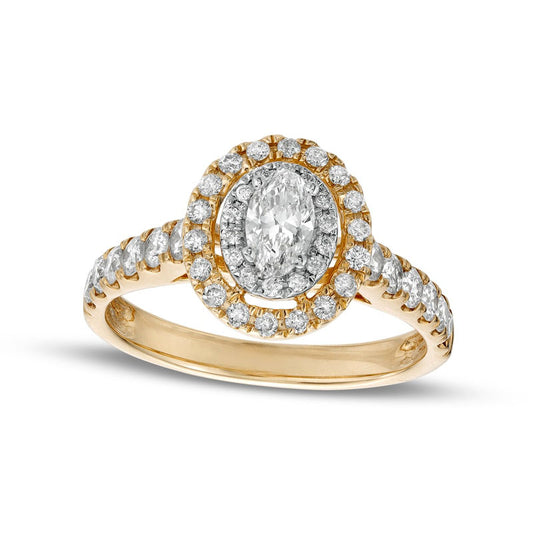 1.0 CT. T.W. Oval Natural Diamond Double Frame Engagement Ring in Solid 14K Gold (I/I1)