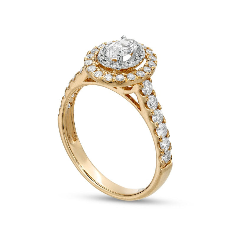 1.0 CT. T.W. Oval Natural Diamond Double Frame Engagement Ring in Solid 14K Gold (I/I1)