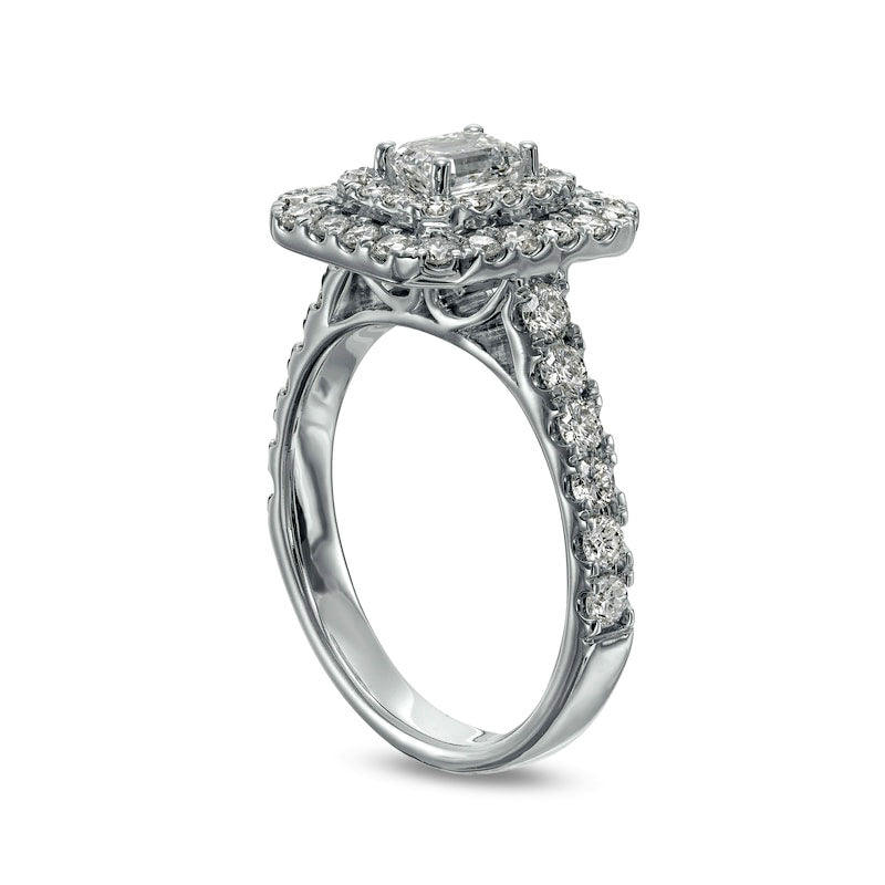 1.5 CT. T.W. Emerald-Cut Natural Diamond Double Frame Engagement Ring in Solid 14K White Gold (I/SI2)