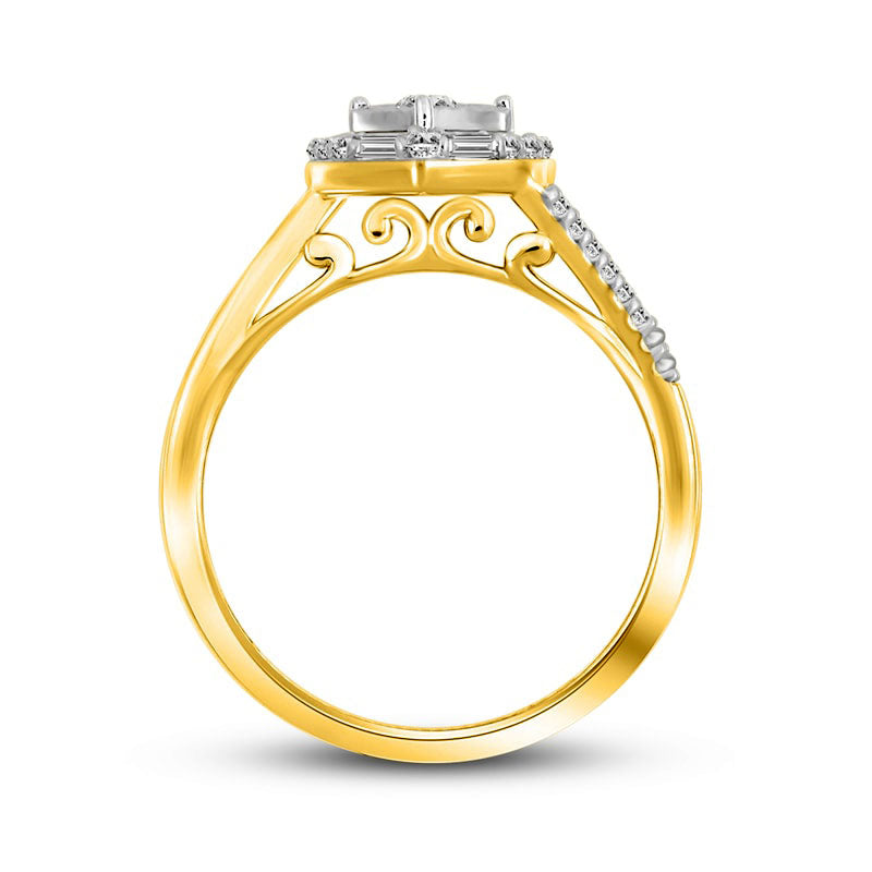 0.25 CT. T.W. Composite Heart-Shaped Natural Diamond Frame Bypass Promise Ring in Solid 10K Yellow Gold