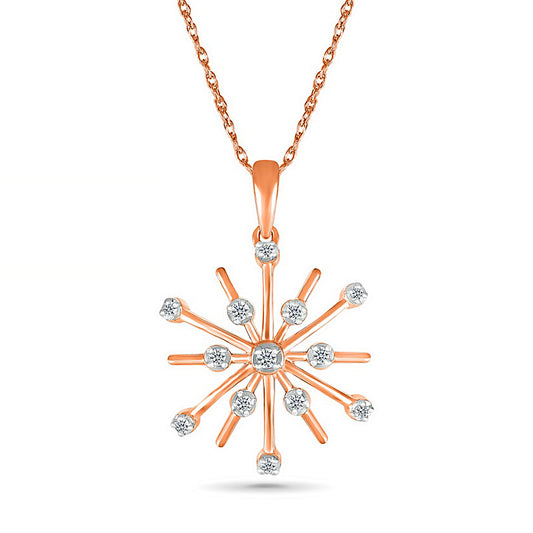 0.1 CT. T.W. Natural Diamond Snowflake Pendant in Sterling Silver with 14K Rose Gold Plate