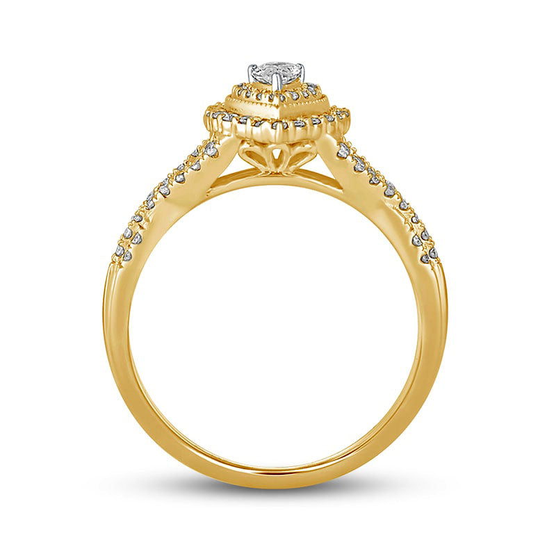 0.50 CT. T.W. Pear-Shaped Natural Diamond Frame Antique Vintage-Style Multi-Row Engagement Ring in Solid 10K Yellow Gold