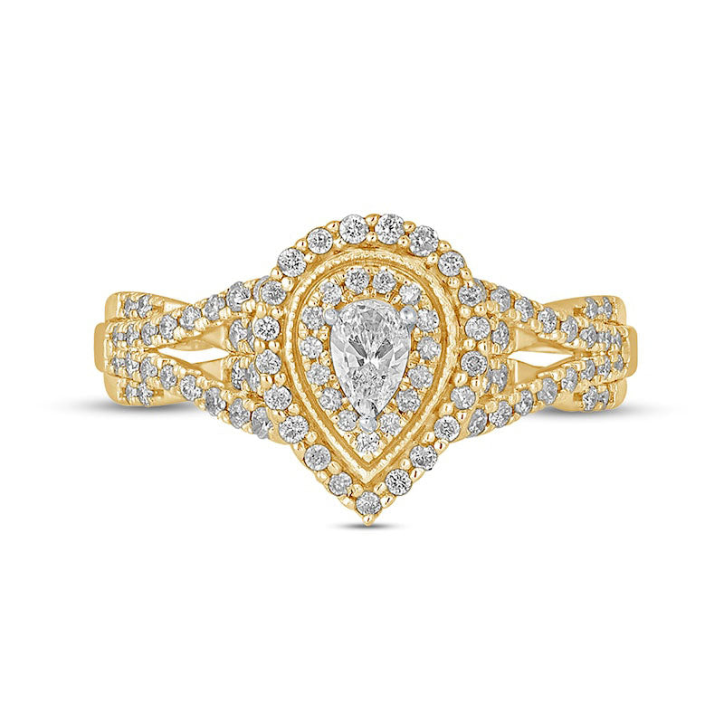 0.50 CT. T.W. Pear-Shaped Natural Diamond Frame Antique Vintage-Style Multi-Row Engagement Ring in Solid 10K Yellow Gold