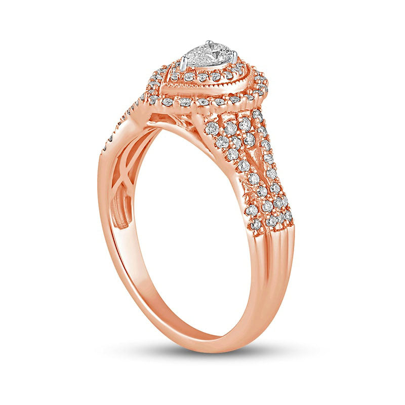 0.50 CT. T.W. Pear-Shaped Natural Diamond Frame Antique Vintage-Style Multi-Row Engagement Ring in Solid 10K Rose Gold