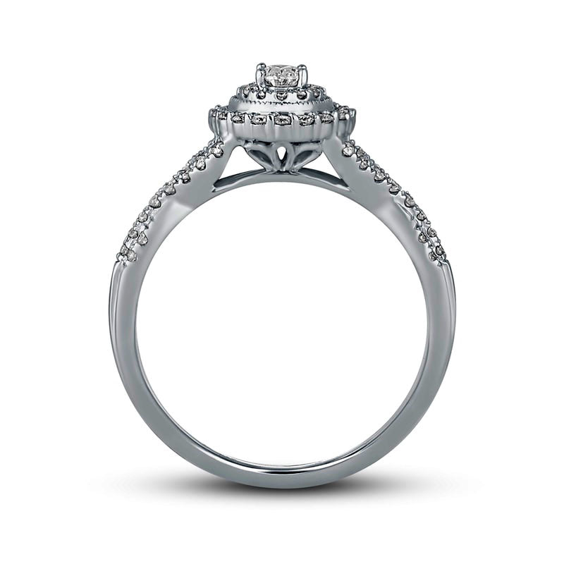 0.50 CT. T.W. Oval Natural Diamond Frame Antique Vintage-Style Multi-Row Engagement Ring in Solid 10K White Gold