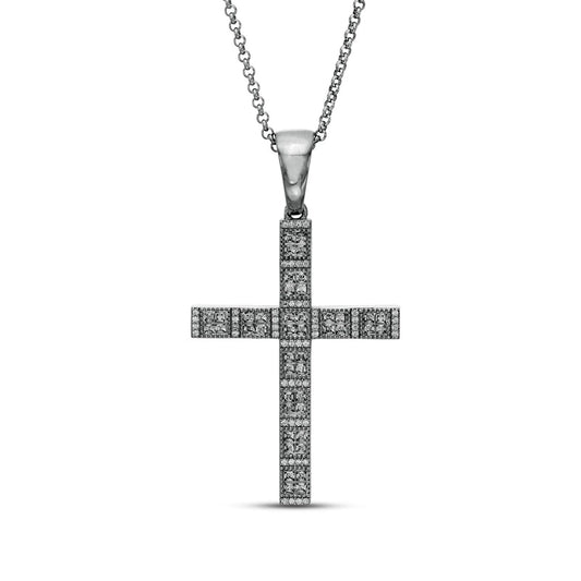 Men's 1.63 CT. T.W. Natural Diamond Cross Pendant in 10K White Gold - 22"