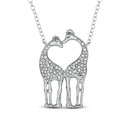 0.1 CT. T.W. Natural Diamond Motherly Love Giraffes Pendant in Sterling Silver