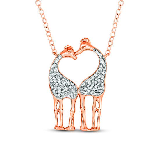 0.1 CT. T.W. Natural Diamond Motherly Love Giraffes Pendant in Sterling Silver with 14K Rose Gold Plate