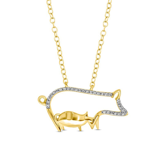 0.05 CT. T.W. Natural Diamond Motherly Love Pigs Pendant in Sterling Silver with 14K Gold Plate