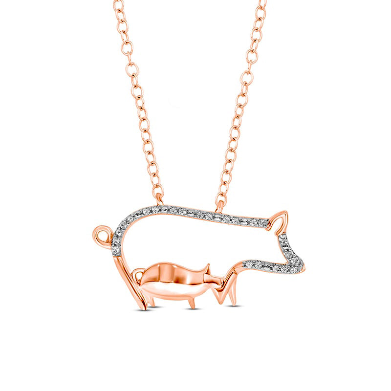 0.05 CT. T.W. Natural Diamond Motherly Love Pigs Pendant in Sterling Silver with 14K Rose Gold Plate