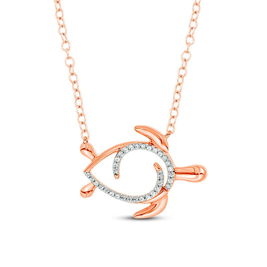 0.1 CT. T.W. Natural Diamond Sideways Turtle Necklace in Sterling Silver with 14K Rose Gold Plate